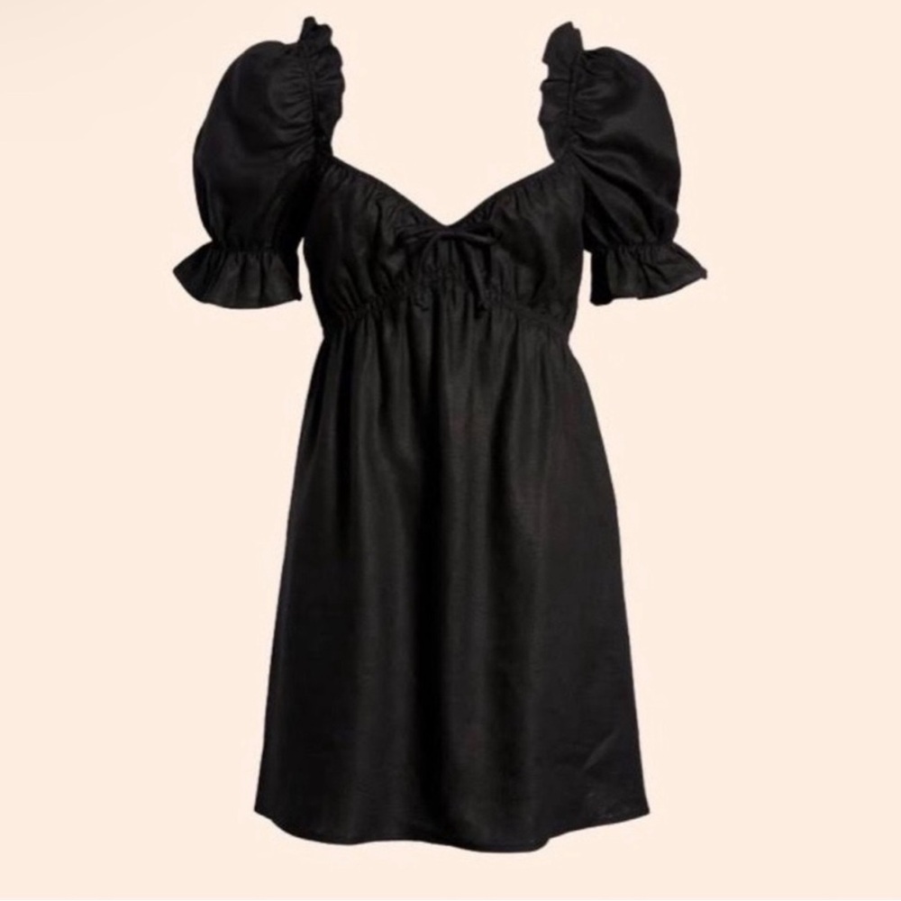 Reformation Black Puff Sleeve Mini Dress